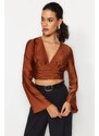 Trendyol Brown Draped Satin Blouse