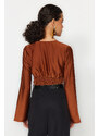 Trendyol Brown Draped Satin Blouse