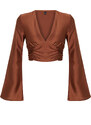 Trendyol Brown Draped Satin Blouse