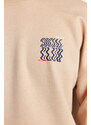 Trendyol Beige More Sustainable Oversize/Wide Cut Text Back Printed Sweatshirt