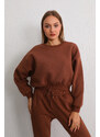 BİKELİFE Women's Brown Oversize Crop Sweatshirt