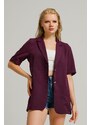 armonika Women's Purple Short Sleeve Two-Button Oversized Jacket