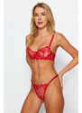 Trendyol Red Embroidered Lace Capless Knitted Underwear Set