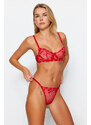 Trendyol Red Embroidered Lace Capless Knitted Underwear Set