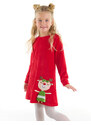 Denokids Naughty Elk Girl Christmas Velvet Red Dress