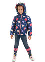 Denokids Unicorn Girls' Water Repellent Hooded Navy Blue Coat