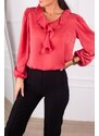 armonika Women's Dark Pink Satin Blouse with Frilled Collar on the Shoulders and Elasticated Sleeves