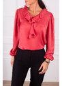 armonika Women's Dark Pink Satin Blouse with Frilled Collar on the Shoulders and Elasticated Sleeves