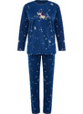 Trendyol Navy Blue Fleece Star Embroidery Detailed Tshirt-Pants Knitted Pajamas Set