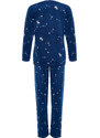 Trendyol Navy Blue Fleece Star Embroidery Detailed Tshirt-Pants Knitted Pajamas Set