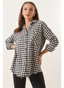 By Saygı Women's Black Bottom Tasseled Plaid Linen Shirt