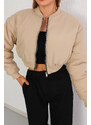 BİKELİFE Women Beige Oversize Bomber Jacket Coats