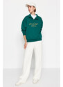 Trendyol Emerald Green Shirt Collar With Embroidery Regular Fit, Fleece Inside Knitted Sweatshirt