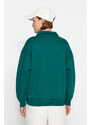 Trendyol Emerald Green Shirt Collar With Embroidery Regular Fit, Fleece Inside Knitted Sweatshirt