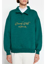 Trendyol Emerald Green Shirt Collar With Embroidery Regular Fit, Fleece Inside Knitted Sweatshirt