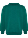 Trendyol Emerald Green Shirt Collar With Embroidery Regular Fit, Fleece Inside Knitted Sweatshirt