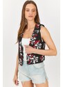 armonika Women's Red Patterned Crop Vest Without Buttons