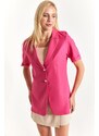 armonika Women's Fuchsia Short Sleeve Two-Button Oversized Jacket