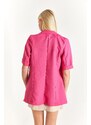 armonika Women's Fuchsia Short Sleeve Two-Button Oversized Jacket