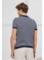 AC&Co / Altınyıldız Classics Men's Navy Blue-White Standard Fit Regular Cut Polo Neck 100% Cotton Short Sleeves Striped Knitwear T-Shirt.