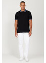 AC&Co / Altınyıldız Classics Men's Black Slim Fit Slim Fit 100% Cotton Anti-roll Polo Neck T-Shirt.