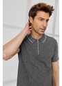 ALTINYILDIZ CLASSICS Men's Anthracite Slim Fit Slim Fit Polo Neck Jacquard T-Shirt.