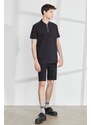 ALTINYILDIZ CLASSICS Pánské černé bavlněné tričko s krátkým rukávem Slim Fit Slim Fit Polo Neck s krátkým rukávem.