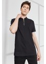 ALTINYILDIZ CLASSICS Pánské černé bavlněné tričko s krátkým rukávem Slim Fit Slim Fit Polo Neck s krátkým rukávem.