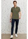ALTINYILDIZ CLASSICS Pánské bavlněné tričko s krátkým rukávem Khaki Slim Fit Slim Fit Polo Neck s krátkým rukávem.