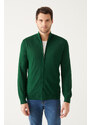 Avva Men's Green Wool Blended Half Zipper High Neck Regular Fit Cardigan