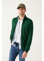 Avva Men's Green Wool Blended Half Zipper High Neck Regular Fit Cardigan