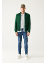 Avva Men's Green Wool Blended Half Zipper High Neck Regular Fit Cardigan