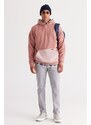 AC&Co / Altınyıldız Classics Men's Pale Pink Melange Oversize Wide Cut Inner Fleece 3 Thread Hooded Sweatshirt