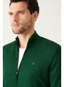 Avva Men's Green Wool Blended Half Zipper High Neck Regular Fit Cardigan