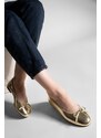 Marjin Women's Daily Flats Metallic Round Toe Ballerina Flats Adusa Golden Snake