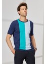 AC&Co / Altınyıldız Classics Men's Navy Blue Standard Fit Regular Fit Crew Neck 100% Cotton Striped Short Sleeve Knitwear T-Shirt