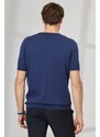 AC&Co / Altınyıldız Classics Men's Navy Blue Standard Fit Regular Fit Crew Neck 100% Cotton Striped Short Sleeve Knitwear T-Shirt