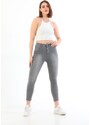 BİKELİFE Gray Nail Detail Plus Size High Waist Lycra Denim Trousers.