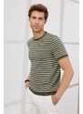 AC&Co / Altınyıldız Classics Men's Khaki-beige Standard Fit Regular Cut Crew Neck 100% Cotton Striped Knitwear T-Shirt