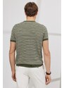 AC&Co / Altınyıldız Classics Men's Khaki-beige Standard Fit Regular Cut Crew Neck 100% Cotton Striped Knitwear T-Shirt