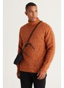 AC&Co / Altınyıldız Classics Men's Cinnamon Oversize Loose Cut Full Turtleneck Patterned Shawl Soft Textured Knitwear Sweater