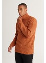 AC&Co / Altınyıldız Classics Men's Cinnamon Oversize Loose Cut Full Turtleneck Patterned Shawl Soft Textured Knitwear Sweater