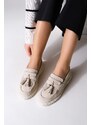 Marjin Women's Genuine Leather Loafers Casual Shoes Suma Beige Suede