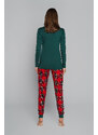 Italian Fashion Dámské mikulášské pyžamo, dlouhý rukáv, dlouhé nohavice - zelená/potisk