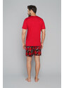 Italian Fashion Pánské pyžamo Narwik, krátký rukáv, krátké nohavice - červená/potisk