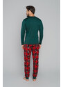 Italian Fashion Pánské pyžamo Narwik, dlouhý rukáv, dlouhé nohavice - zelená/potisk