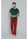 Italian Fashion Pánské pyžamo Narwik, krátký rukáv, dlouhé nohavice - zelená/potisk