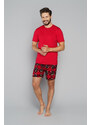 Italian Fashion Pánské pyžamo Narwik, krátký rukáv, krátké nohavice - červená/potisk