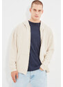 Trendyol Stone Basic Oversize/Wide-Fit Zippered Hooded Thick Sweatshirt- Cardigan