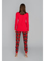 Italian Fashion Dámské mikulášské pyžamo, dlouhý rukáv, dlouhé nohavice - červená/potisk
